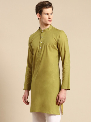 Rajubhai Hargovindas Men Solid Straight Kurta(Dark Green)