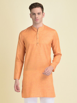 DEYANN Men Self Design Straight Kurta(Orange)