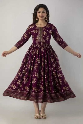 Shyam Fab Women Printed Anarkali Kurta(Purple)