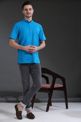 SKAVIJ Men Self Design Straight Kurta(Light Blue)