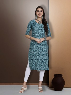 EthnicBasket Women Printed Straight Kurta(Light Blue, Dark Blue, White)