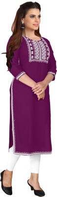 Kapadia Women Embroidered Straight Kurta(Purple)