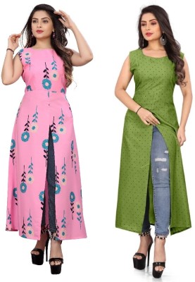 Modli 20 Fashion Women Printed Frontslit Kurta(Green)