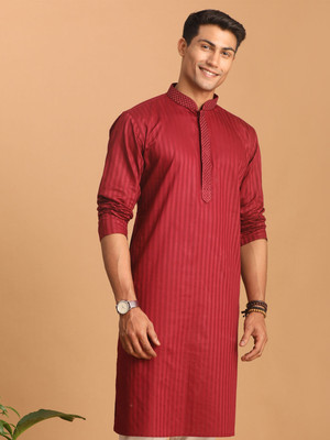 VASTRAMAY Men Striped A-line Kurta(Maroon)