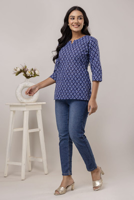 JASORIYA Women Printed Straight Kurta(Blue)