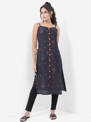 Vishudh Women Printed Straight Kurta(Dark Blue, Maroon, Beige)