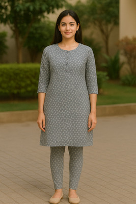 singaran fashion Women Floral Print, Printed A-line Kurta(Grey)