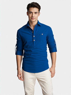 Vashuqi Men Solid A-line Kurta(Blue)