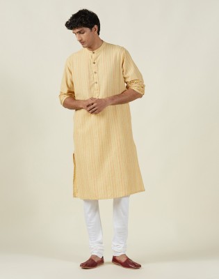 Fabindia Men Striped Straight Kurta(Yellow)