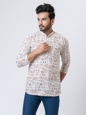 Rainbow Cloths Men Printed Straight Kurta(Multicolor)