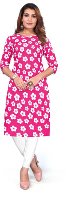 zindora Women Printed Straight Kurta(Pink)