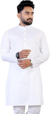 Oxipital Club Men Solid Asymmetric Kurta(White)