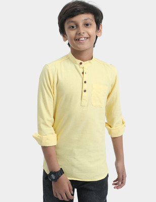 ROCKET SCIENCE Boys Solid Straight Kurta(Beige)