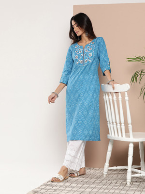LIBAS Women Printed Straight Kurta(Blue)