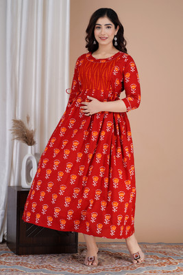 Murli Kurti Flared/A-line Gown(Red, Orange)