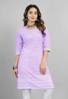 Banaras silk palace Women Embroidered A-line Kurta(Purple)