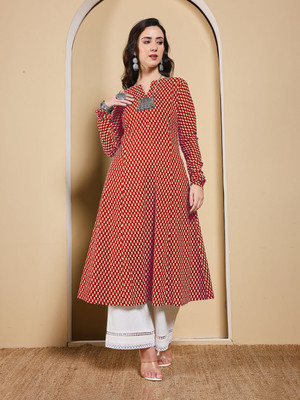 FIORRA Women Printed Anarkali Kurta(Red)