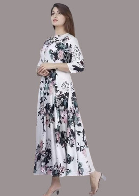 AnviTextile Women Printed Anarkali Kurta(White)