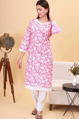 SMEnterprises Women Printed Straight Kurta(Pink)