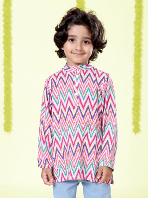 KiddoPanti Boys Printed Straight Kurta(Multicolor)