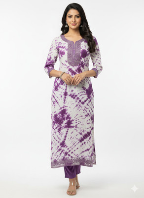 sw world Women Dyed/Ombre A-line Kurta(Purple, White)