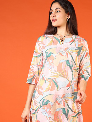 V-MART Women Printed A-line Kurta(Pink)
