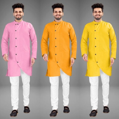 DIAMOND CLUSTER Men Solid Trail Cut Kurta(Multicolor)