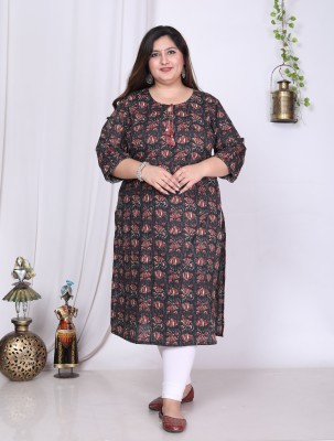 Swasti Women Floral Print Straight Kurta(Black)