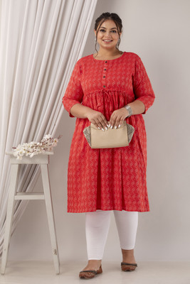 VIMOO Women Woven Design Flared Kurta(Red)