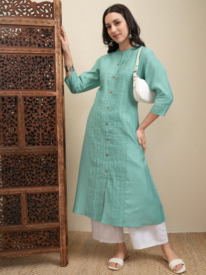 Vishudh Women Embroidered Straight Kurta(Green)