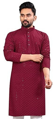 Growwax Men Embellished Straight Kurta(Maroon)