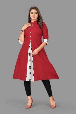 Ladylaz Women Self Design Straight Kurta(Red, White)
