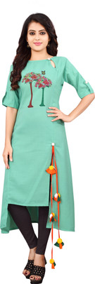 Leriya Fashion Women Printed Asymmetric Kurta(Green)