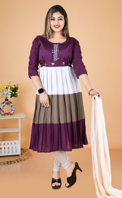Tanvi Fashoin Women Colorblock Anarkali Kurta(Multicolor)