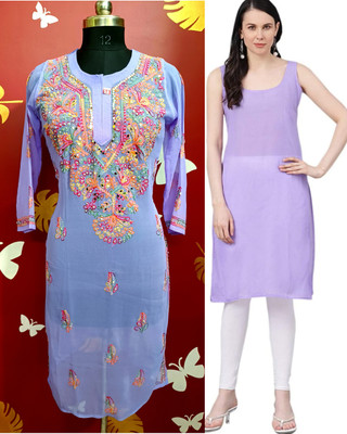 Neelam Chikan Women Chikan Embroidery Straight Kurta(Purple)