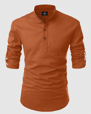 evalaxy Men Solid Straight Kurta(Brown)