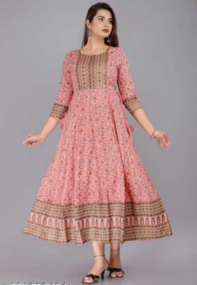 ANUPRIYA CREATION Women Printed Anarkali Kurta(Pink, Brown, Red)