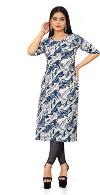 Aarohi Women Printed A-line Kurta(Dark Blue)
