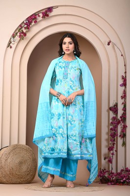 ATIRTH Women Floral Print Anarkali Kurta(Blue)