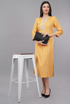 Avaasa by Shruthi Women Printed Straight Kurta(Yellow)
