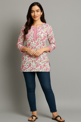 Anshu Signature Women Floral Print, Embroidered Tunic Kurta(Pink)