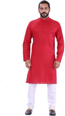 HouseOfCommon Men Solid Straight Kurta(Maroon)