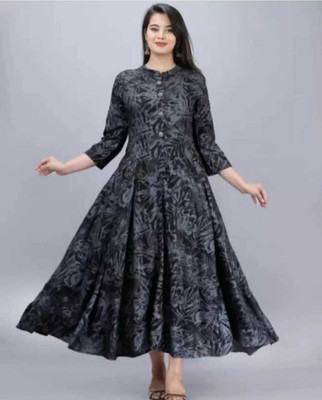 SRP Enterprises Women Printed Anarkali Kurta(Black)