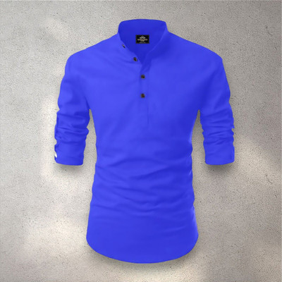 Lyolo Men Solid Straight Kurta(Dark Blue)