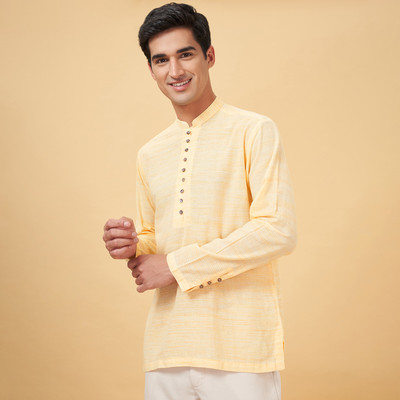 Indus Route by Pantaloons Men Self Design Straight Kurta(Yellow)