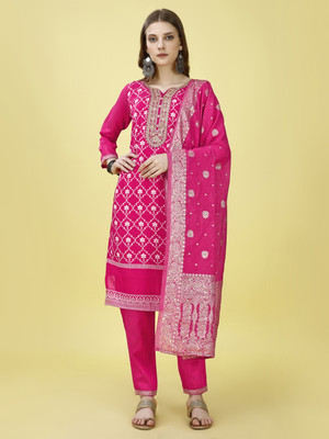 KRISHNA EXPORT Women Woven Design, Geometric Print, Embroidered, Embellished Straight Kurta(Purple)