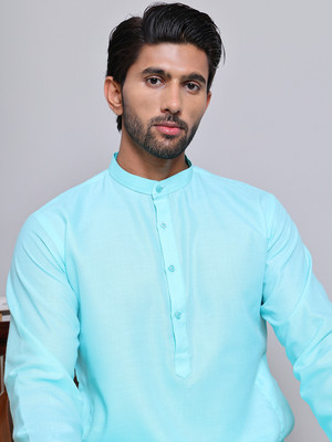 Jompers Men Solid Straight Kurta(Light Blue)