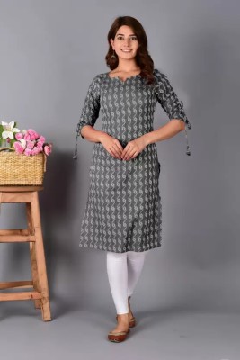 Sharleez Women Printed Straight Kurta(Grey)