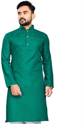 JENJEE Men Solid Straight Kurta(Green)