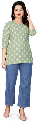 HouseOfCommon Women Printed Straight Kurta(Green)